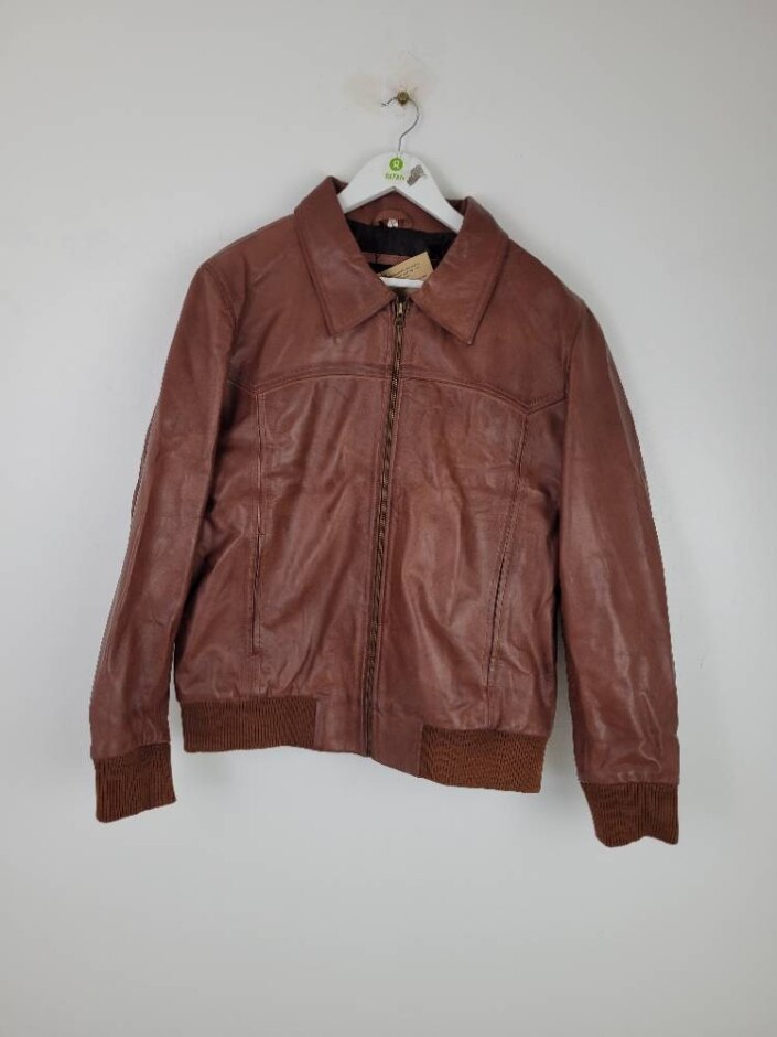 Real Leather  Steven Wax Bomber Jacket  Brown  Size: L