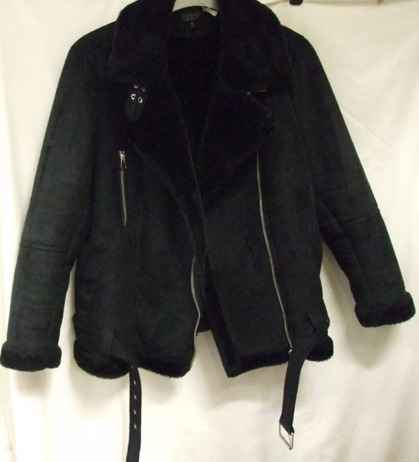 Topshop Faux Suede Jacket Black Size: 12