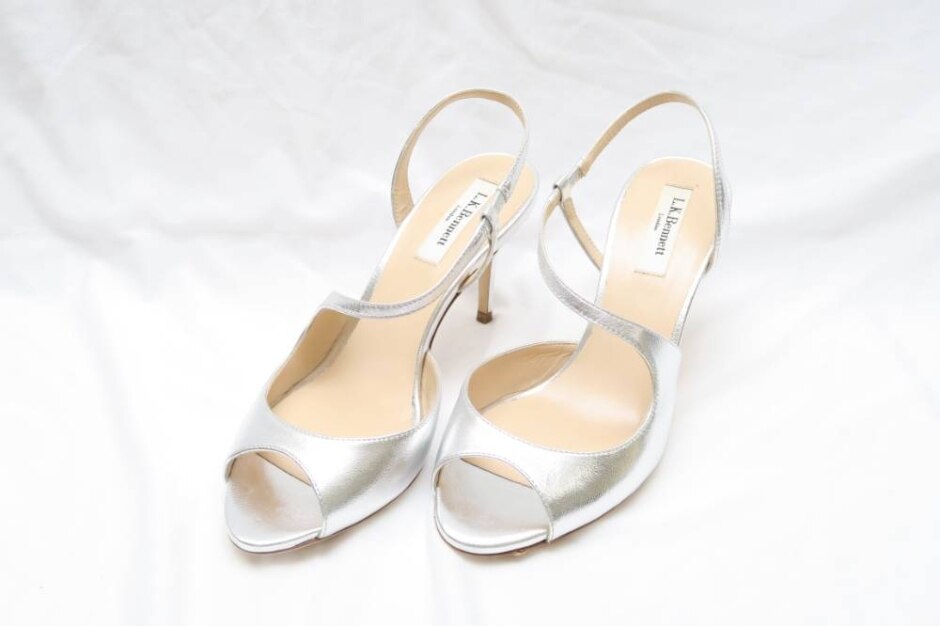 L K Bennett Palmita Silver High Heeled Strappy Sandals