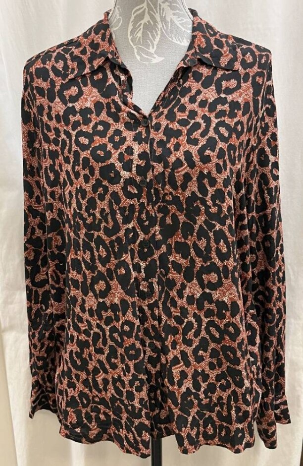 Masai Relaxed Fit Animal Print Long Sleeve Casual Day Shirt Black/brown Size: M
