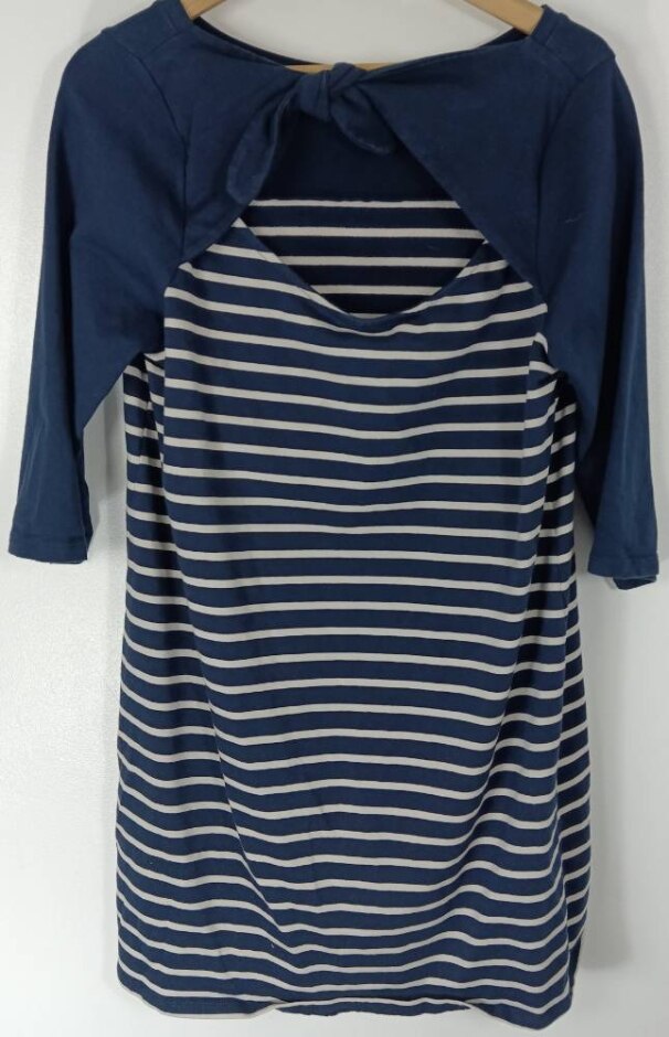 Oliver Bonas Jersey 3/4 Sleeved Dress Blue And White Size: 16