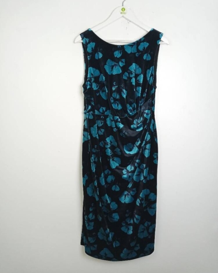 Bon Marche Signature Velvet Blue Floral Midi Dress Black Size: 16