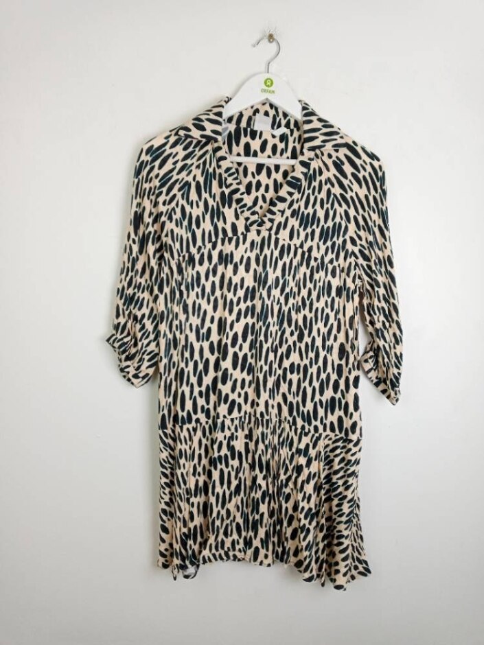 Fresha V- Neck Dress Beige Black Size: S