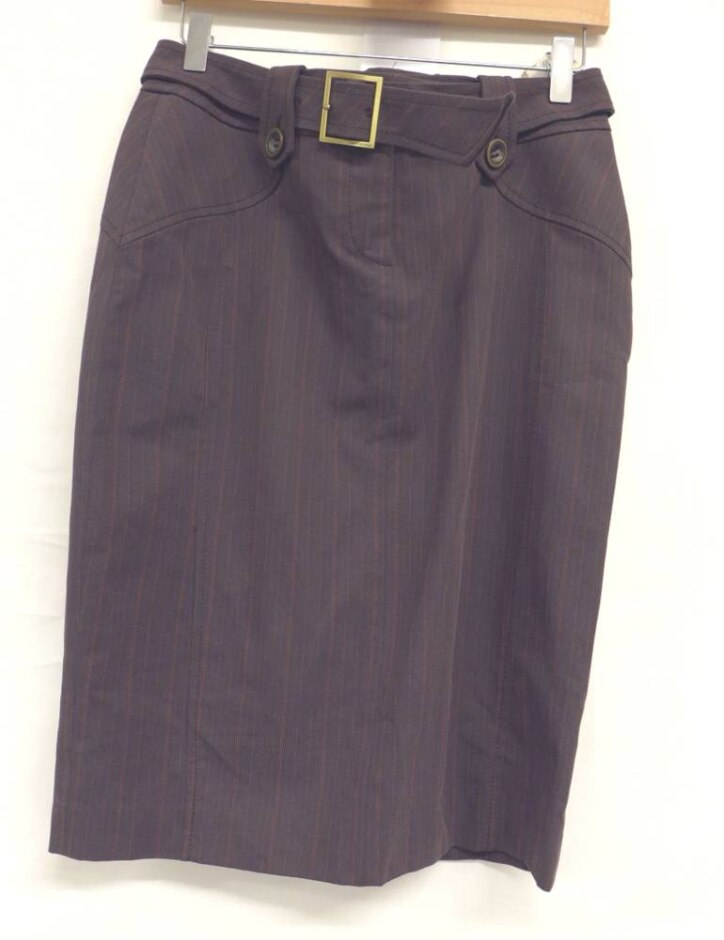 Karen Millen Pin Stripe Belted Skirt Dark Purple Size: 10