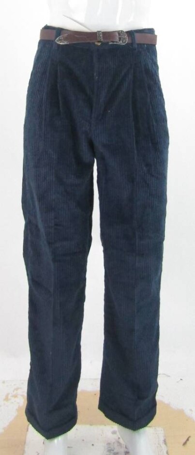 Bnwt Vintage Club Montana Cotton Cord Trousers With Belt Navy Blue Size: 29