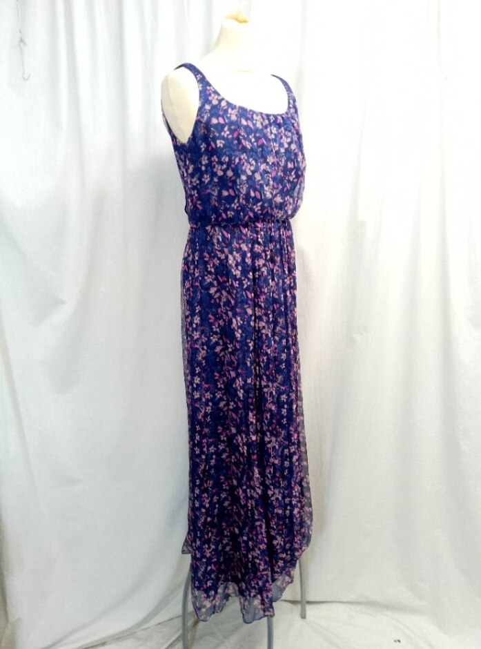 Laura Ashley Silk Long Dress Blue/pink Mix Size: 10