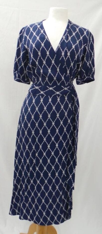 Tommy Hilfiger Puff Sleeve Monogram Print Blue Size: 6