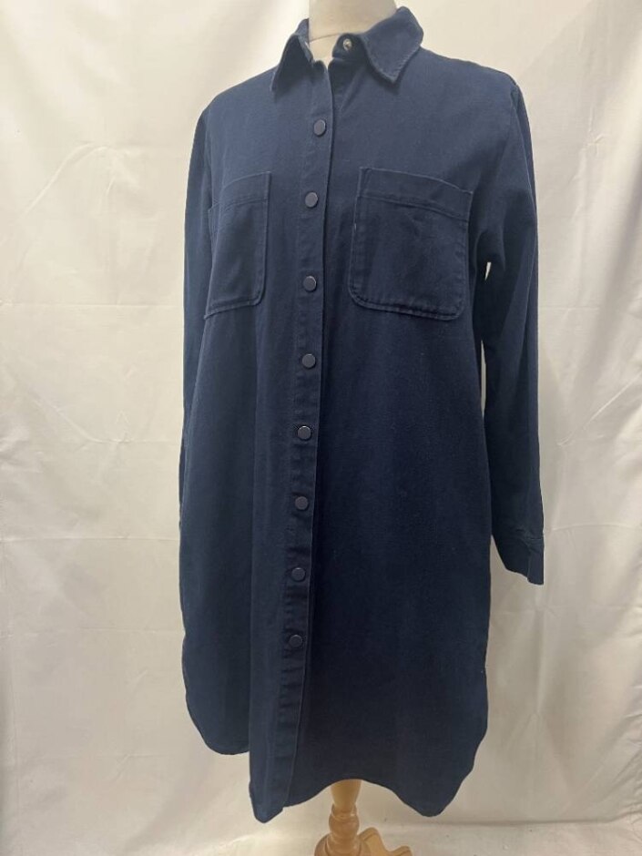 Anyday John Lewis Cotton Utility Shirt Dress Dark Blue Size: M