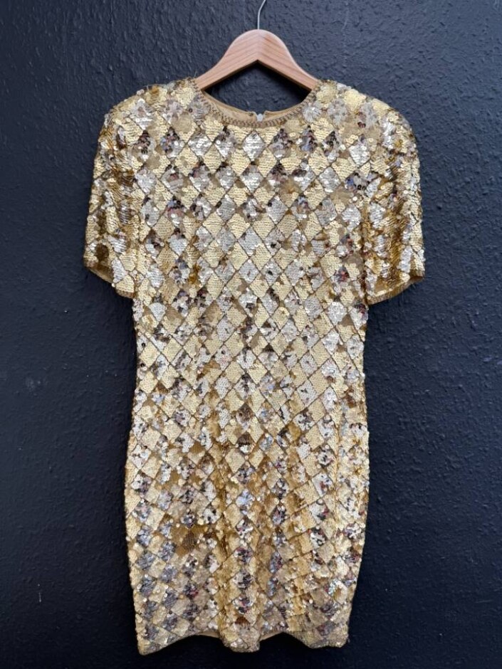 A. J. Bari Vintage 80s/90s Sequin Dress Gold Silk Size: 14