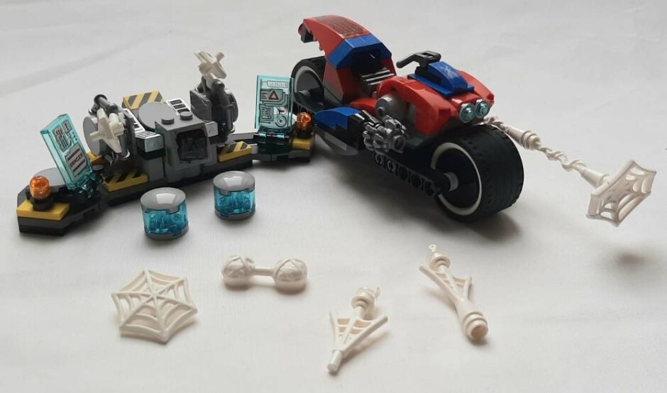 Lego #sh76113 - Spiderman Bike, Power Generator, Full Set Spiderman Weapon Pack, No Box, No Figures