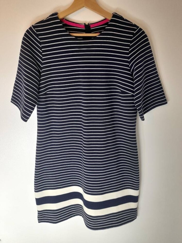 Joules Striped Short-sleeved Dress Navy Blue Size: 12