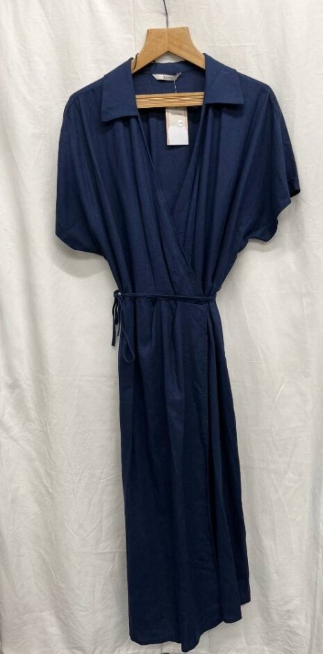 Tu Linen Blend Wrap Dress Navy Size: 20