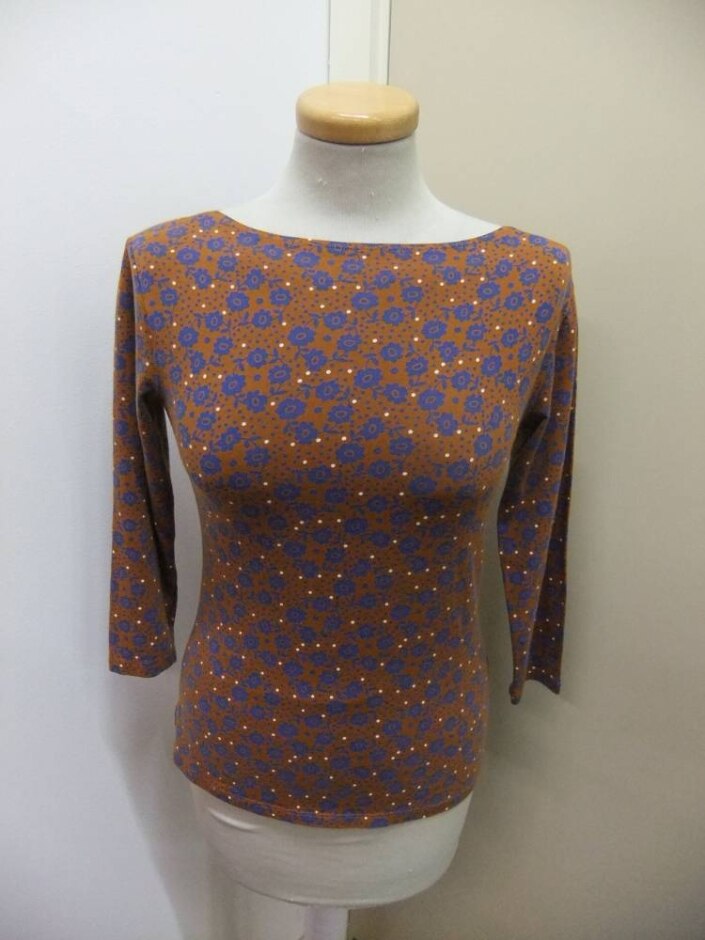 M&s Collection Long Sleeved Top Brown And Blue  Size: 10