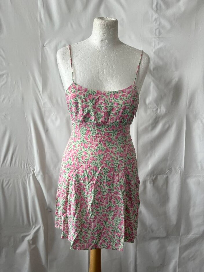 Zara Floral Short Dress With Straps Cream Size: S