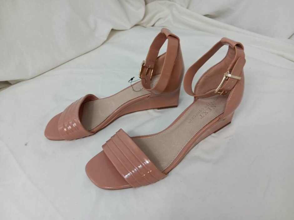 Bnwt Next Forever Comfort Wedge Heel Ankle Strap Taupe Sandals Size 6.5