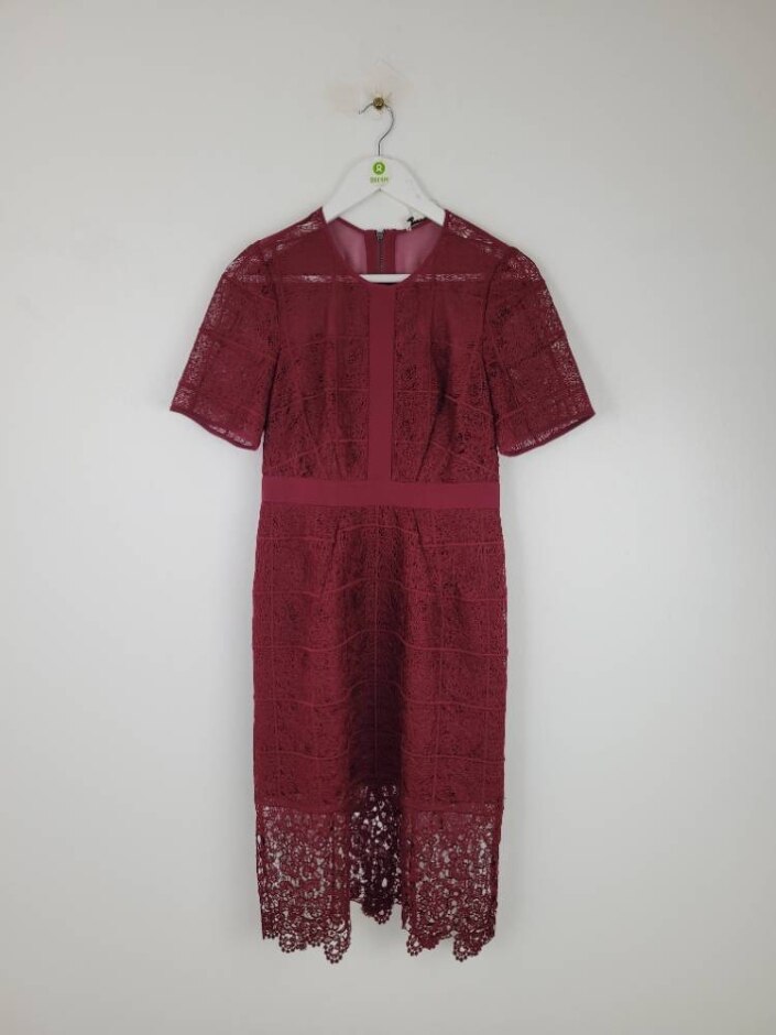 Whistles Lace Embroidered Midi Dress Burgundy Size: M