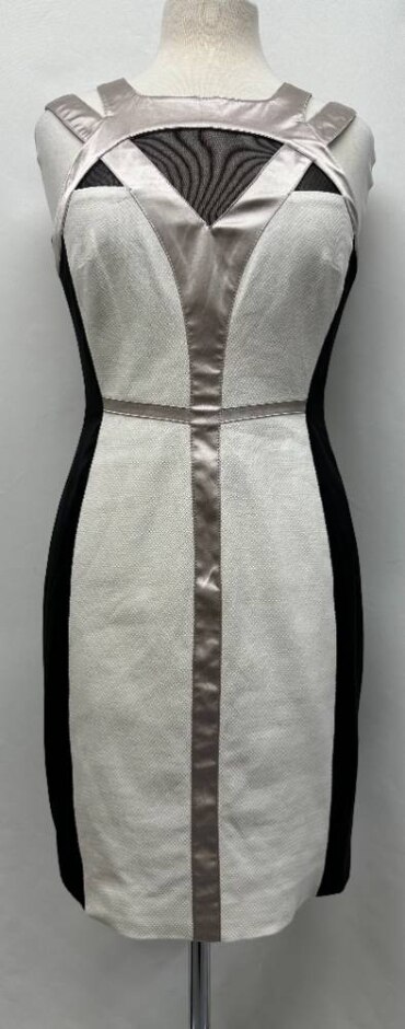 Karen Millen  Bodycon Strappy Panel Sides Oyster/crm/blk Size: 12