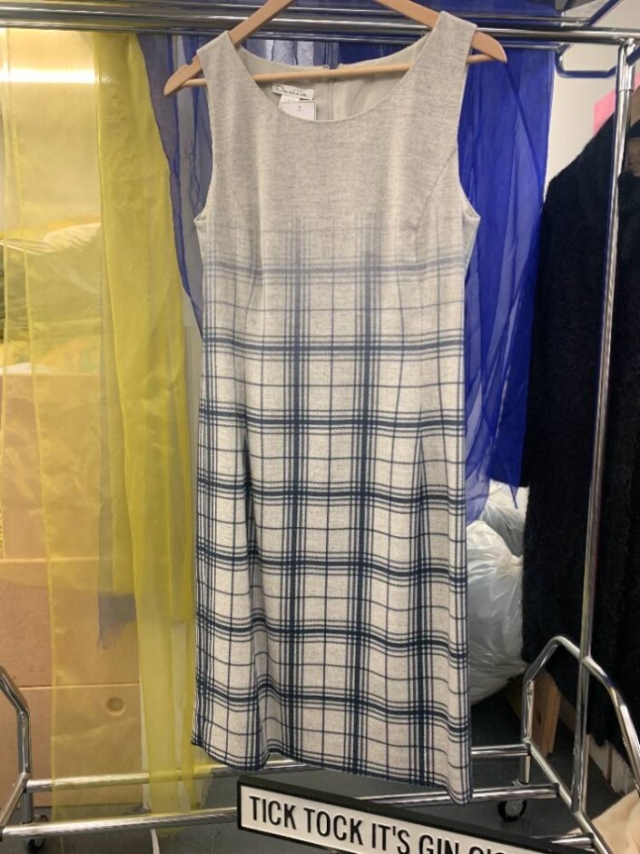Oscar De La Renta Checked Tweed Mini Dress Grey And Navy Size: 10