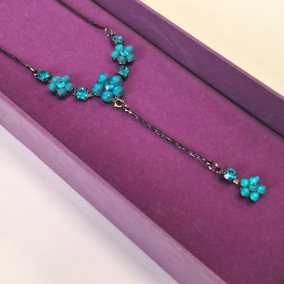 Buckingham Dark Silver And Blue Floral Y-drop Necklace