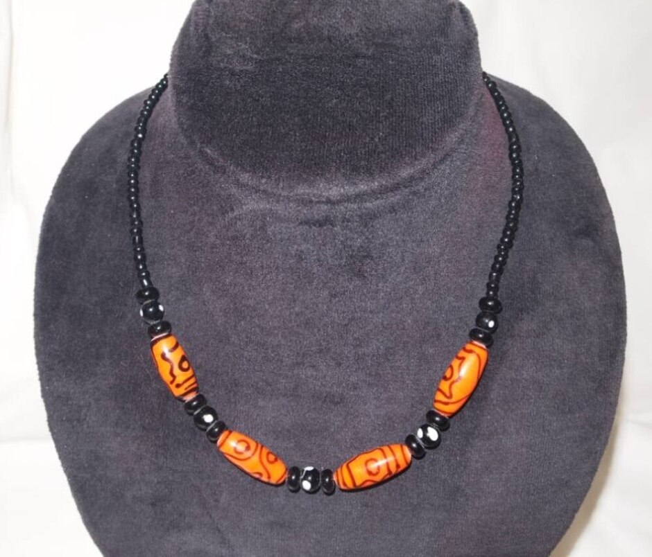 Black And Orange Beaded Necklace