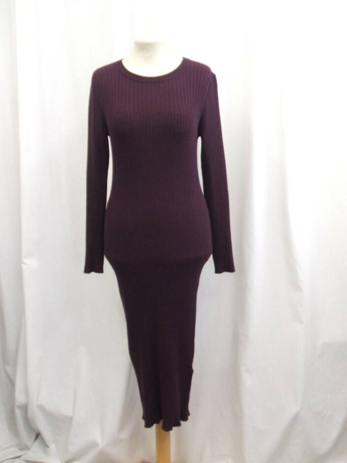 Karen Millen Midi Long Sleeved Jersey Dress Dark Purple Size: S
