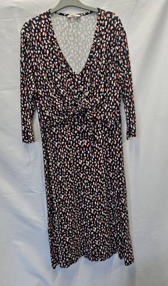 Woolovers Spotty Tie Front Stretch Dress Navy & Red Size: L