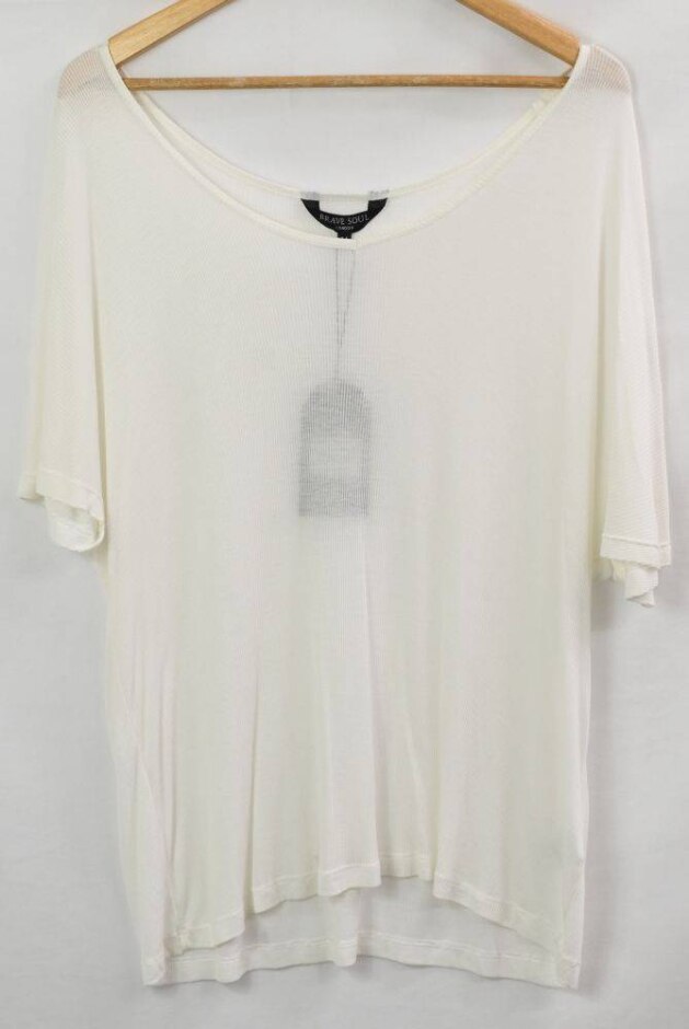 Brave Soul Texture Short Sleeve Top Cream Size: M