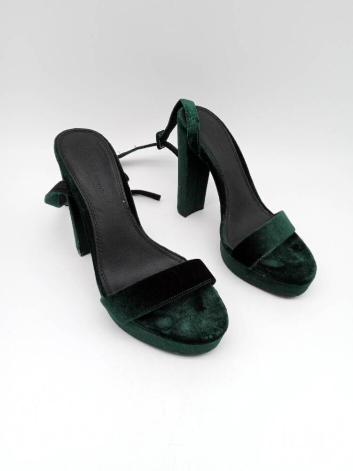 Asos Women's Velvet High Block Heeled Shoes Size 6 Green