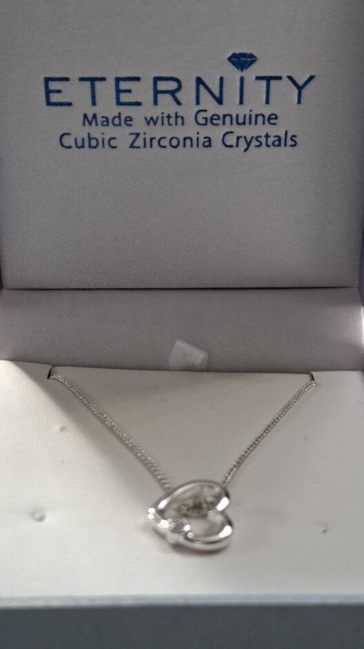 Eternity Silver Colour Heart Pendant 18" Necklace Cubic Zirconia Crystal Gem New In Presentation Box