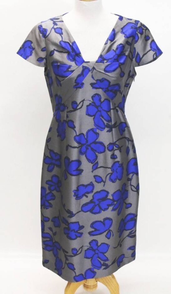 Fenn Wright Manson Silk Mix Floral Roz Dress Grey & Blue Size: 12