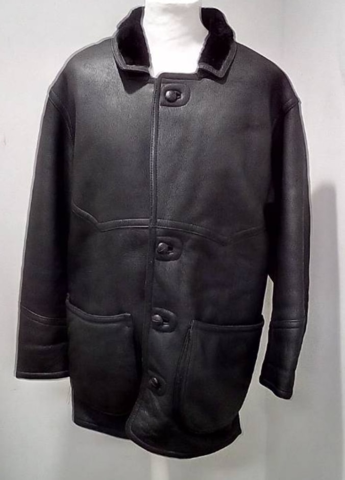 Vintage Showa Faux Fur Lined Leather Coat Black Size: Xl