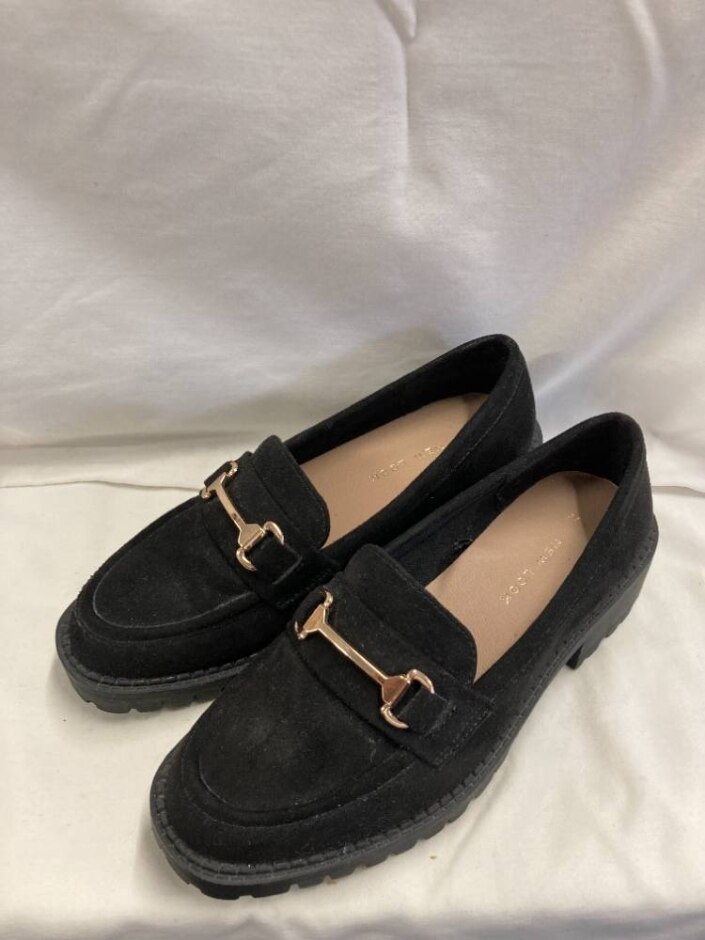 New Look Black Faux Suede Penny Loafers - Size 3 Uk