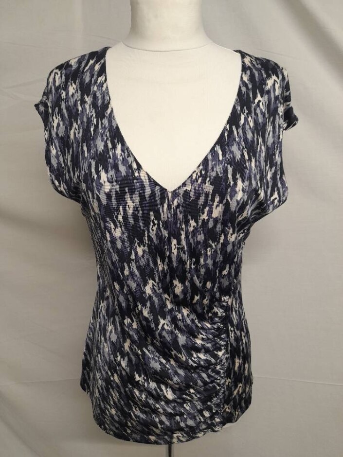 Ghost Patterned Cap Sleeve Top Blue Multi Size: 12