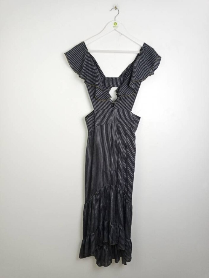 Sister Jane New Women's Striped Ruffle Tier Midi Dress Black Size: M