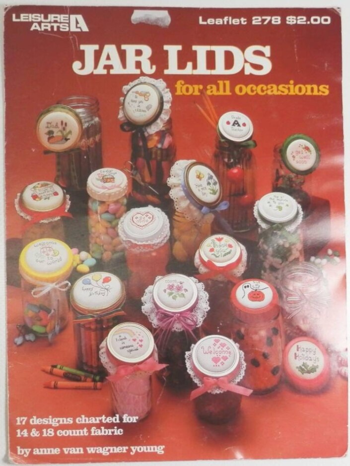 Vintage Leisure Arts Cross-stitch Jar Lids For All Occasions