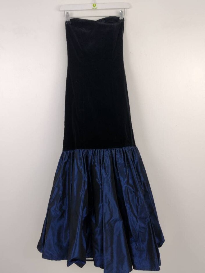 Laura Ashley Vintage Velvet Taffeta Dress Black Blue Size: 12