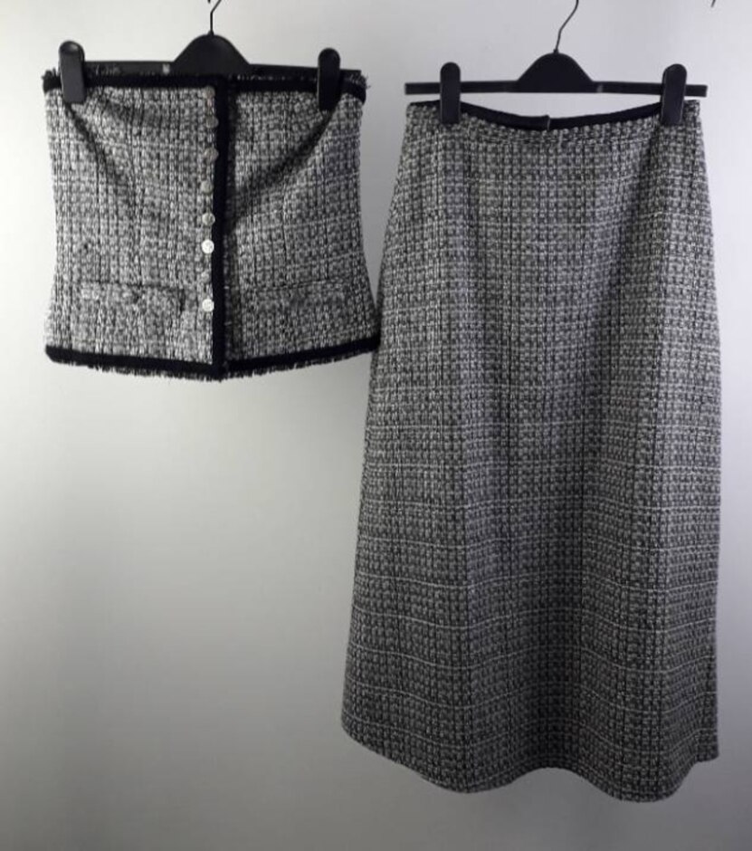 Ildiko Manner Sewing In Style Bustier & Skirt Suit New Grey & Black Size: S