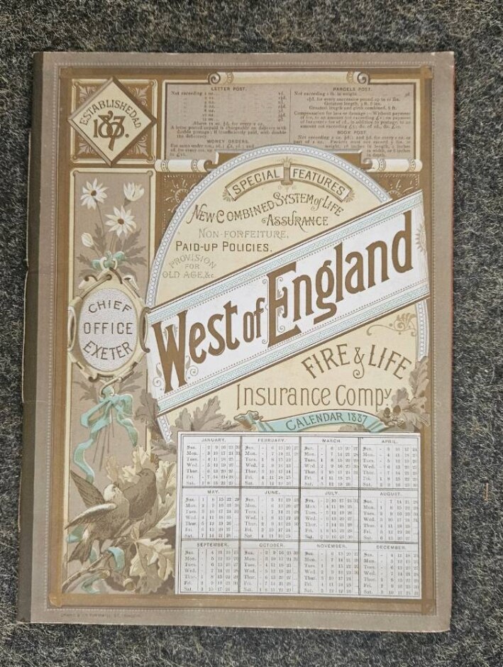 1887 Calendar, West Of England Fire & Life Insurance Company