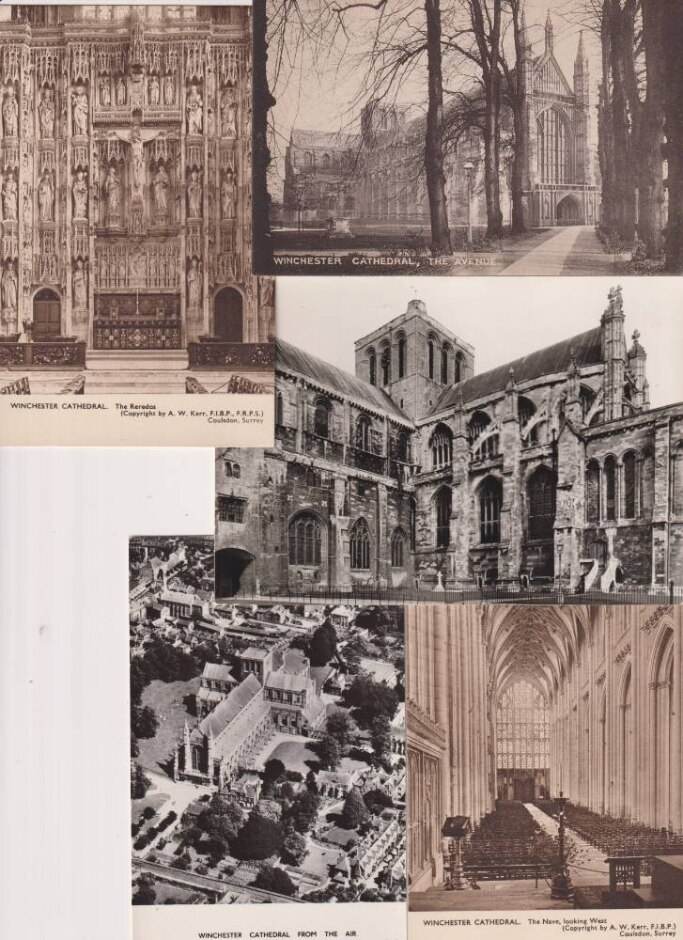 Winchester Cathedral;  16 Postcards Including 7 X Black & White Plus Old Paper Guide Booklet