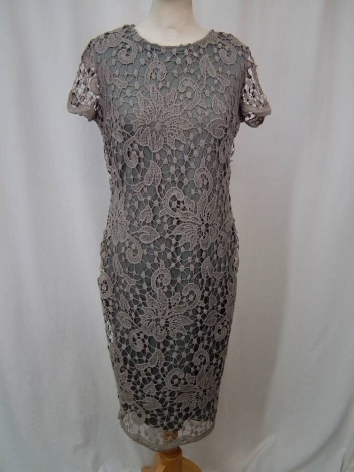 Ax Paris Lace Knee Length Dress Taupe Size: 14