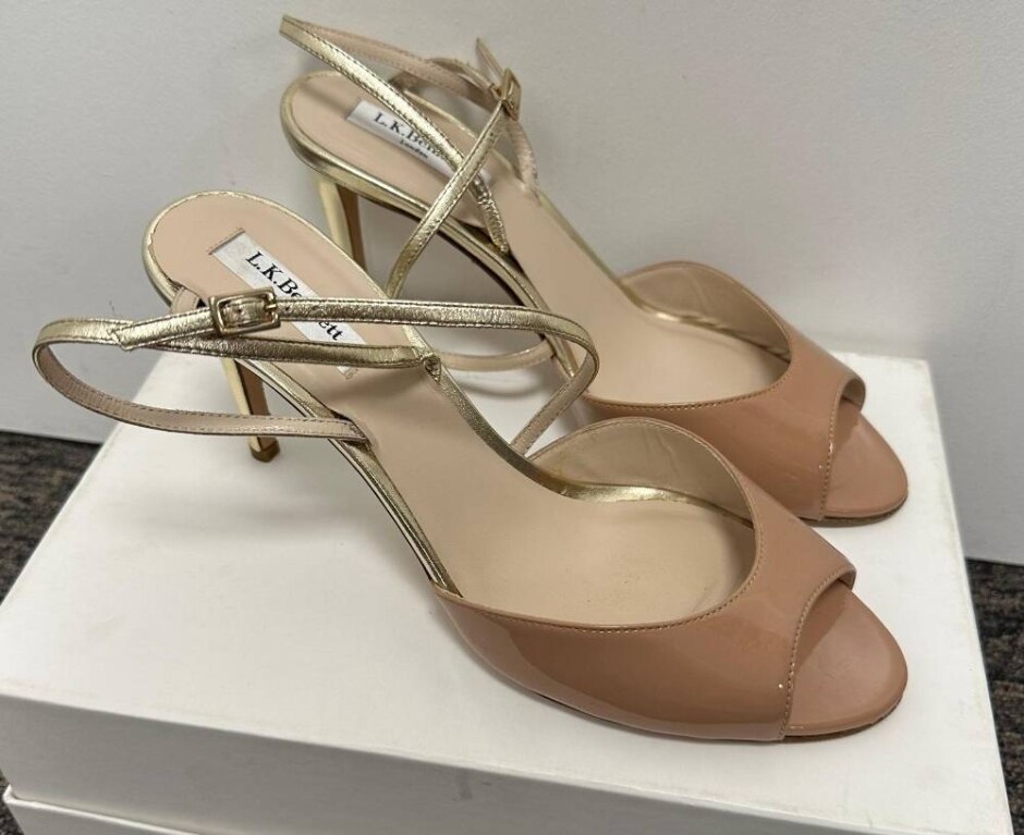 L.k. Bennett London Camilla Fawn/gold Leather High Heels Size 40
