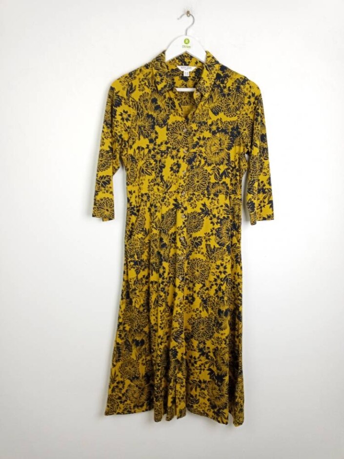 White Stuff Women's Petite Floral Shirt Midi Dress Yellow Size: 10