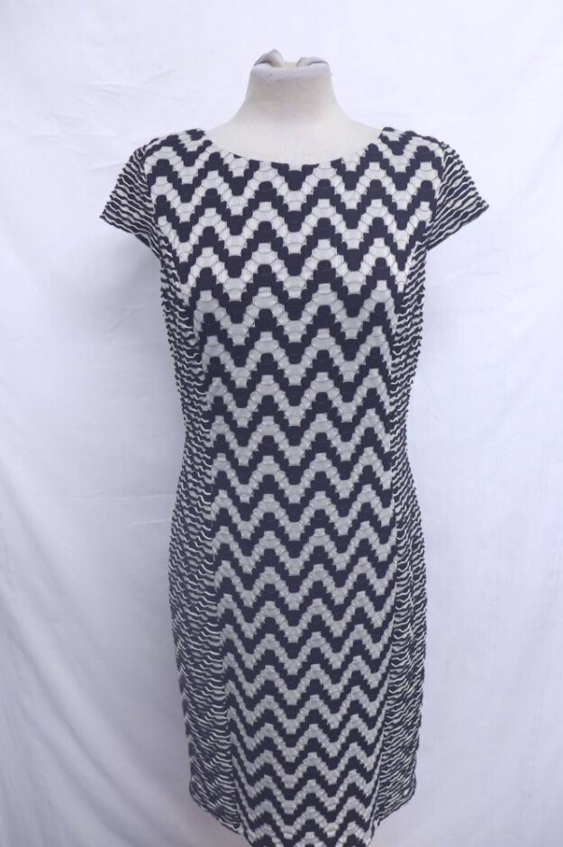 Phase Eight Arrow Stripe Ripple Dress Silver & Black Size: 8