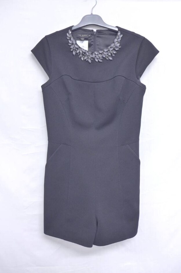 Ted Baker Sequin Collarline Shift Dress Jet Black Size: S