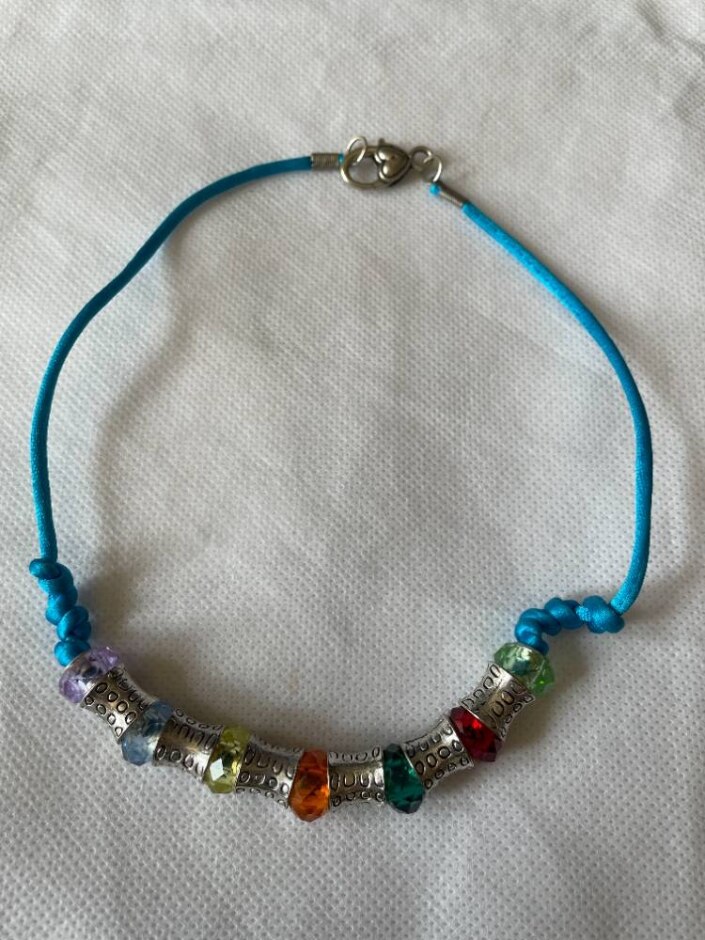 Rainbow Silver Bead Cord Necklace