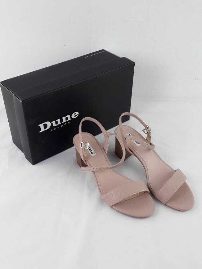 Dune Jiggle Beige Leather Block Heeled Sandals Size 3