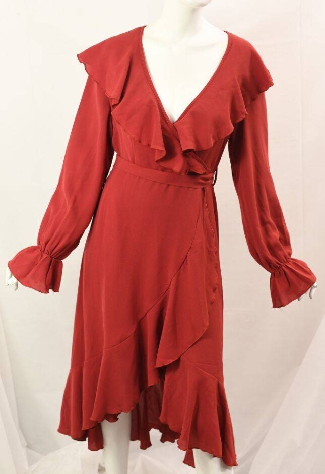 Shein Long Dress With Multi Frills Rust Red Size: S