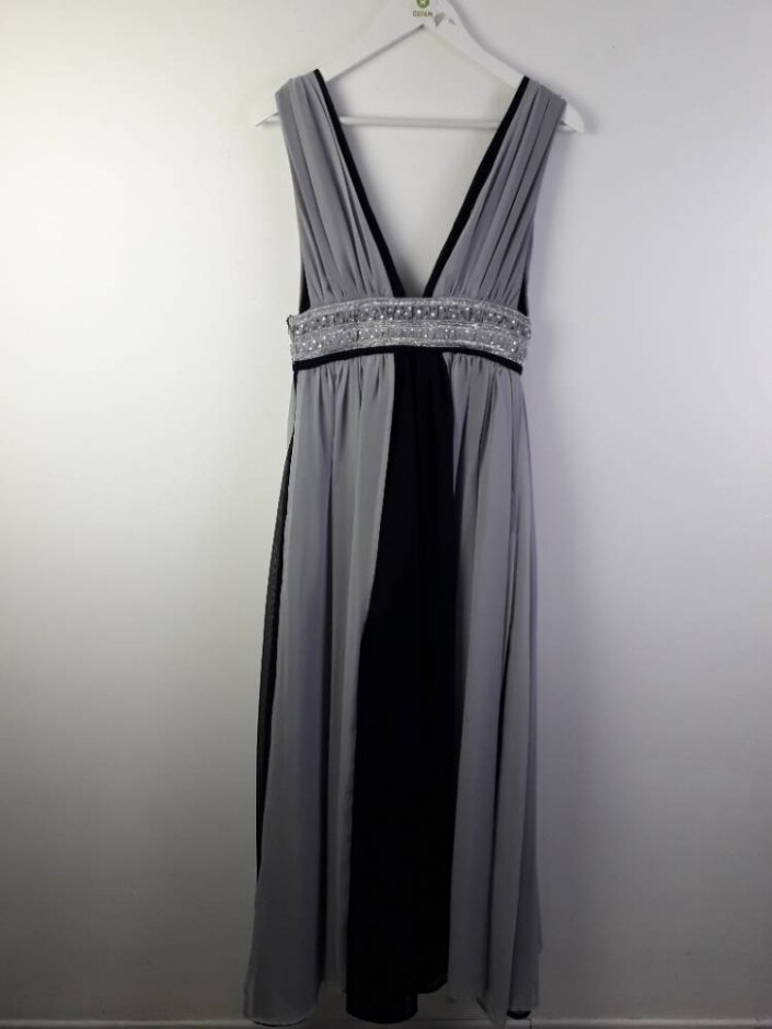 Ildiko Manner Sewing In Style Diamante Decorated Maxi Dress Grey & Black Size: S