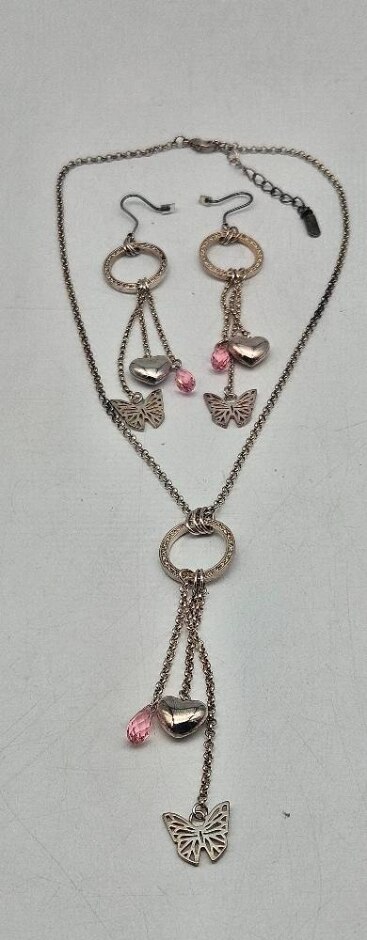 Butterfly Heart Shape Costume Jewellery Set Earrings Necklace 41-46cm