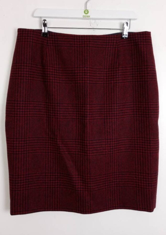 Hobbs 100% Wool Houndstooth Skirt Red & Navy Size: 16